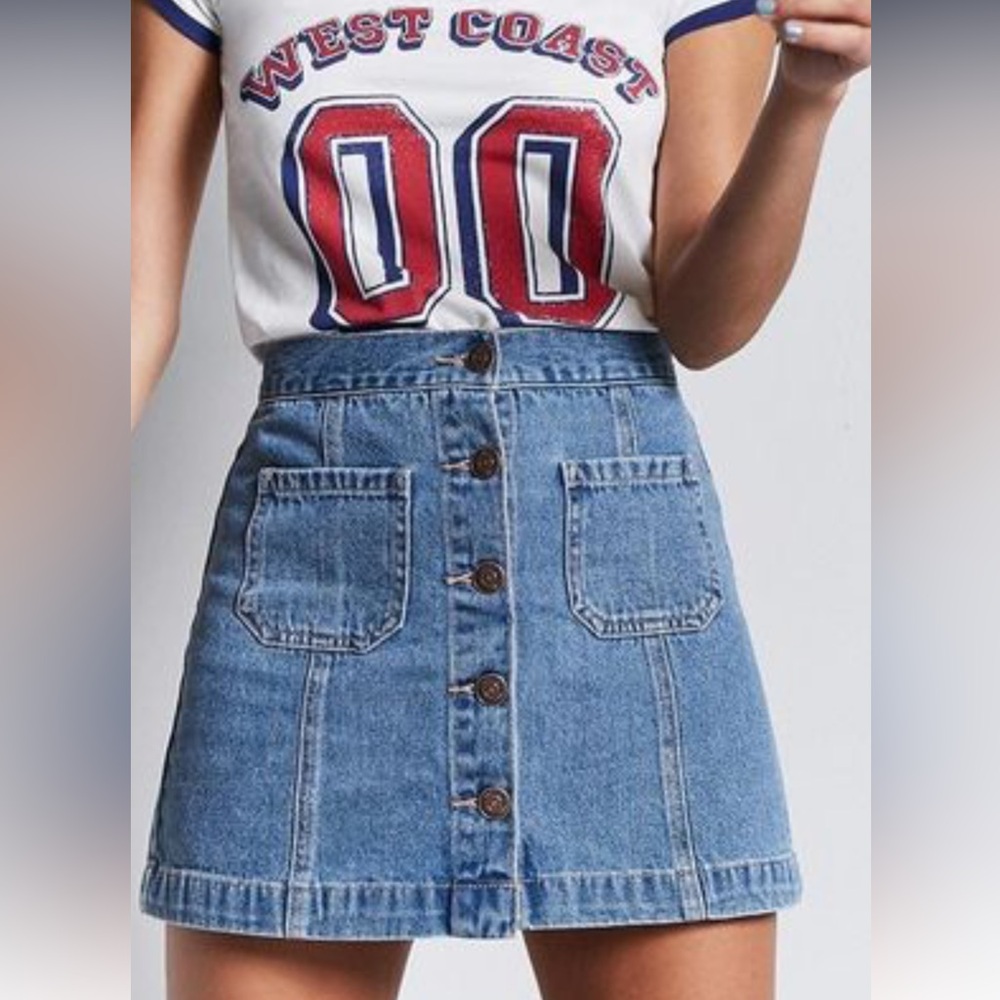 Forever 21 Button Up Denim Mini Skirt